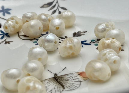 One Piece 10-11x13-14 mm Hand Carved Skull Freshwater Pearl Beads With 2.0mm Hole Genuine White Pearl For DIY Earring Pendant Jewelry #P1789