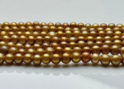 7.5-8 mm AA Golden Copper Color Large Hole Potato Freshwater Pearl Beads Hole Size 2 mm Genuine Large Hole Freshwater Pearls #P1790