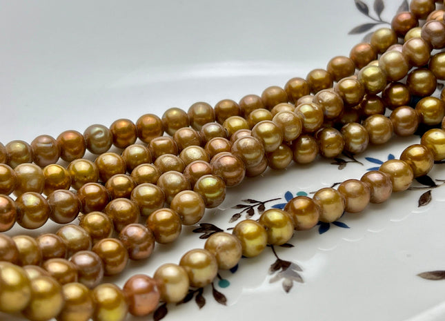 7.5-8 mm AA Golden Copper Color Large Hole Potato Freshwater Pearl Beads Hole Size 2 mm Genuine Large Hole Freshwater Pearls #P1790