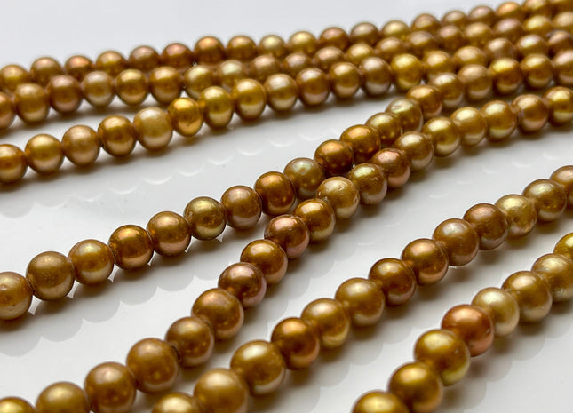 7.5-8 mm AA Golden Copper Color Large Hole Potato Freshwater Pearl Beads Hole Size 2 mm Genuine Large Hole Freshwater Pearls #P1790