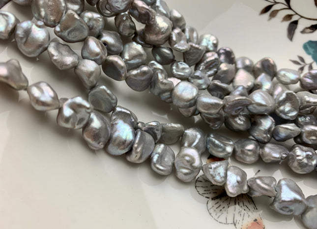 10-12 mm AA Gray Color Keshi Nugget Freshwater Pearl Beads Center Drilled Keshi Pearls Genuine Keshi Nugget Pearls 46 Beads #P1792