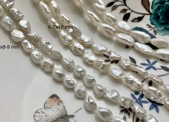 6-8x8-15 mm AAA Natural White Keshi Freshwater Pearls Beads Genuine High Luster Rice Nugget Shape Keshi Freshwater Pearl Beads #P1793