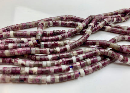 2x4mm Natural Plum Blossom Color Tourmaline Heishi Rondelle Shape Genuine Tourmaline Discs Gemstone Loose Beads 15.5 Inches Strand #3803