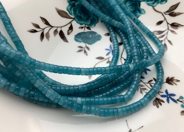 2x4mm Aquamarine Color Jade Gemstone Heishi Rondelle Shape Discs Aquamarine Color Gemstone Loose Beads 15.5 Inches Strand #3808