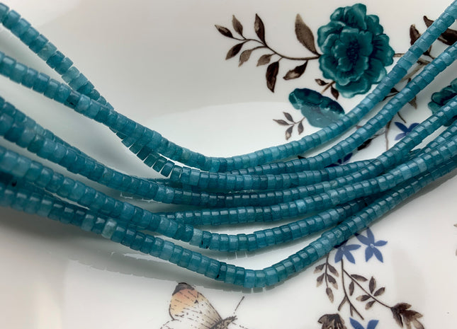2x4mm Aquamarine Color Jade Gemstone Heishi Rondelle Shape Discs Aquamarine Color Gemstone Loose Beads 15.5 Inches Strand #3808