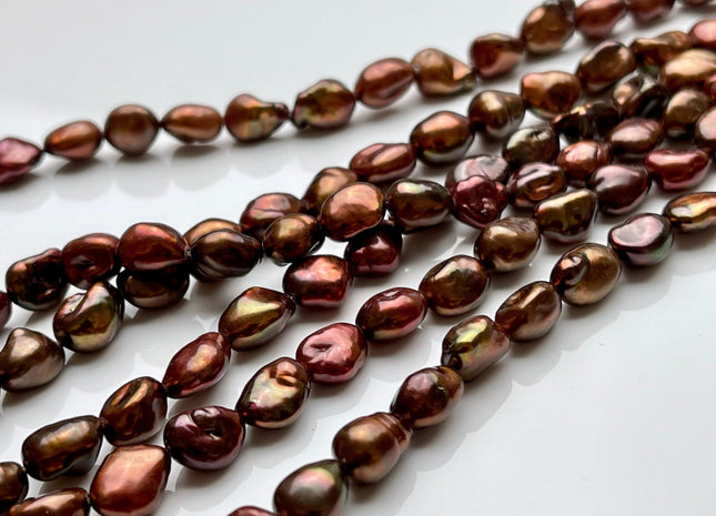 7-8x10 mm AA High Luster Limited Edition Mixed Orange Pink And Brown Keshi Rice Nugget Freshwater Pearl Beads Genuine Pearl #P1780