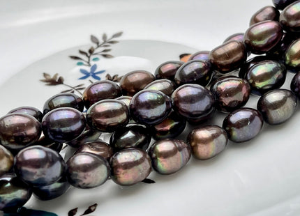 9-10x11-12 mm AA Purple Brown Peacock Color Freshwater Pearls Rice/Oval Shape Pearl Beads Genuine Iridescent Peacock Pearls #P1801