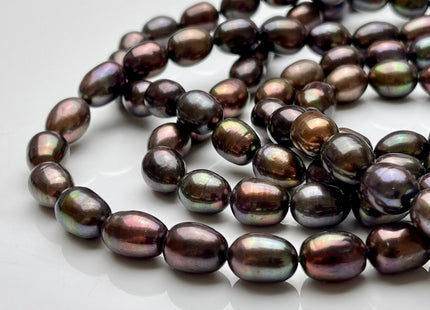 9-10x11-12 mm AA Purple Brown Peacock Color Freshwater Pearls Rice/Oval Shape Pearl Beads Genuine Iridescent Peacock Pearls #P1801