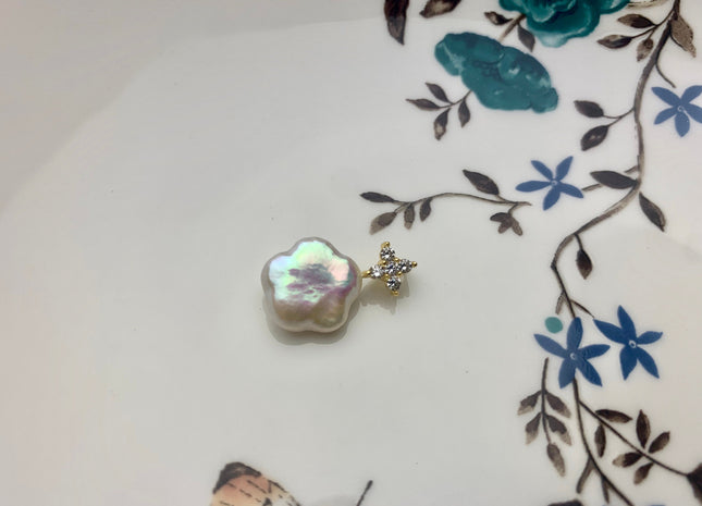 One Piece 925 Sterling Silver/Gold Pendant Setting Findings For Half Drilled Pearls Cross Design W/CZ Sterling Silver Pendant #10353