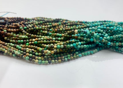 2mm 3mm AAA Faceted Round Tiny Africa Turquoise Gemstone Beads Brown Green Tiny Turquoise Loose Beads 15.5 Inches Strand #3811