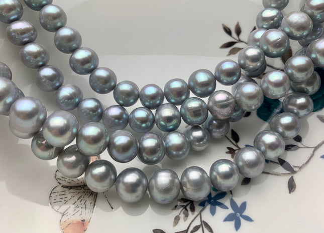 10-11 mm AA Gray Color Semi Round Freshwater Pearl Beads Genuine High Luster Silver Gray Color Cultured Freshwater Pearls 42 Beads #P1807
