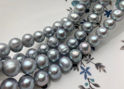 10-11 mm AA Gray Color Semi Round Freshwater Pearl Beads Genuine High Luster Silver Gray Color Cultured Freshwater Pearls 42 Pieces #P1807