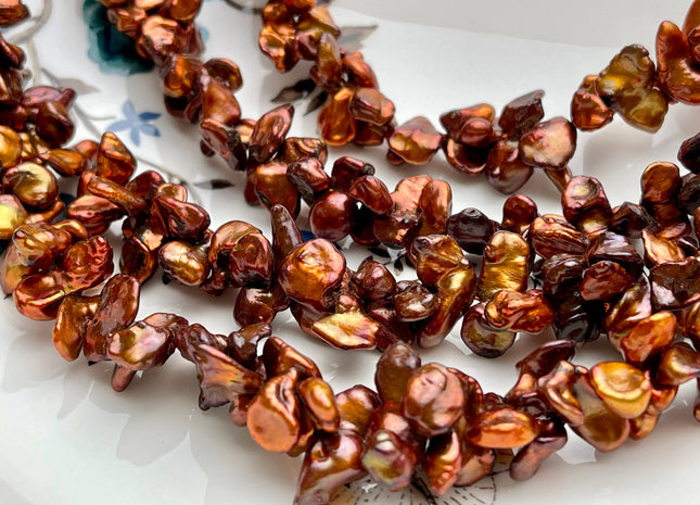 8x16-18 mm AA Double Keishi Top Drilled Orange Copper Brown Color Freshwater Pearls Genuine High Luster Keishi Freshwater Pearls #P1813
