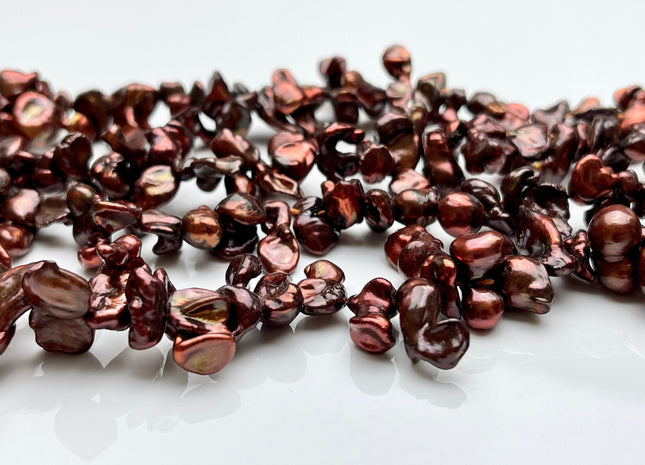 8-10x15-20mm AA Double Keshi Dark Orange Copper Brown Color Freshwater Pearls Genuine High Luster Keshi Freshwater Pearls #P1814