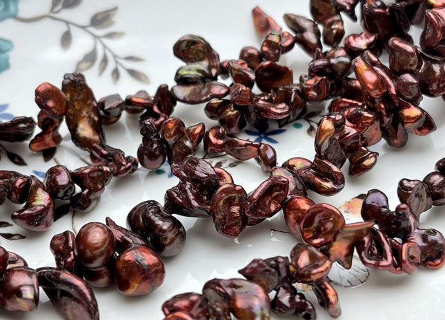 8-10x15-20mm AA Double Keshi Dark Orange Copper Brown Color Freshwater Pearls Genuine High Luster Keshi Freshwater Pearls #P1814