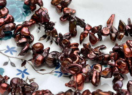 8-10x15-20mm AA Double Keshi Dark Orange Copper Brown Color Freshwater Pearls Genuine High Luster Keshi Freshwater Pearls #P1814