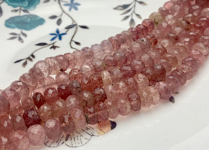7mm 8mm 9mm 10mm AAA Top Quality 100 % Natural Faceted Rondelle Genuine Strawberry Quartz Gemstone Beads 8 Inches Strand #3814