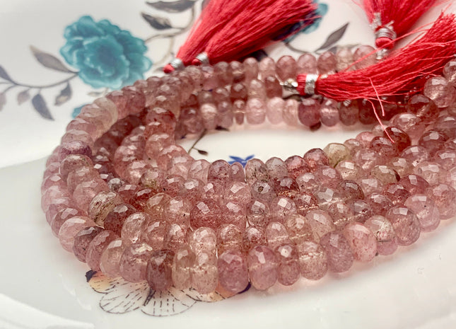 7mm 8mm 9mm 10mm AAA Top Quality 100 % Natural Faceted Rondelle Genuine Strawberry Quartz Gemstone Beads 8 Inches Strand #3814