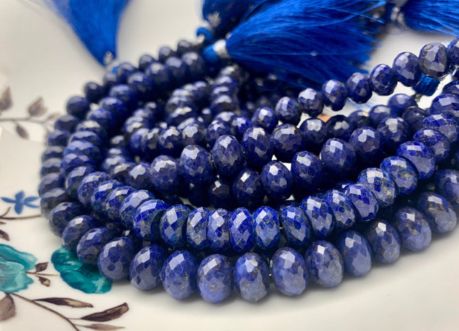 7mm 8mm 9mm 10mm 11mm AAA 100% All Natural Faceted Rondelle Lapis Lazuli Gemstone Beads Natural Blue Top Quality Lapis Beads 8 Inches #3747