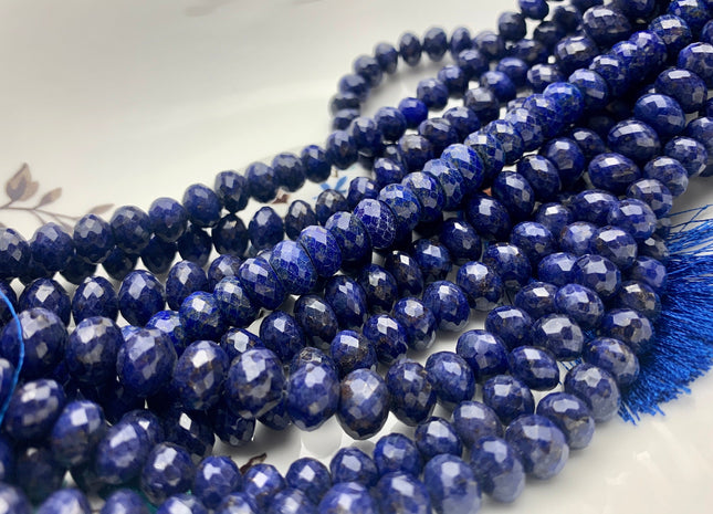 7mm 8mm 9mm 10mm 11mm AAA 100% All Natural Faceted Rondelle Lapis Lazuli Gemstone Beads Natural Blue Top Quality Lapis Beads 8 Inches #3747