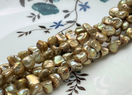 7-8 mm AA Gold Champagne Keshi Freshwater Pearl Rare Genuine Center Drilled Nugget Keshi Freshwater Pearls 58 Pieces #P1762