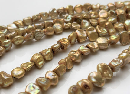 7-8 mm AA Gold Champagne Keshi Freshwater Pearl Rare Genuine Center Drilled Nugget Keshi Freshwater Pearls 58 Pieces #P1762