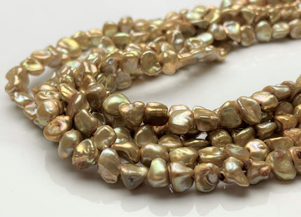 7-8 mm AA Gold Champagne Keshi Freshwater Pearl Rare Genuine Center Drilled Nugget Keshi Freshwater Pearls 58 Pieces #P1762