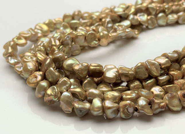 7-8 mm AA Gold Champagne Keshi Freshwater Pearl Rare Genuine Center Drilled Nugget Keshi Freshwater Pearls 58 Pieces #P1762