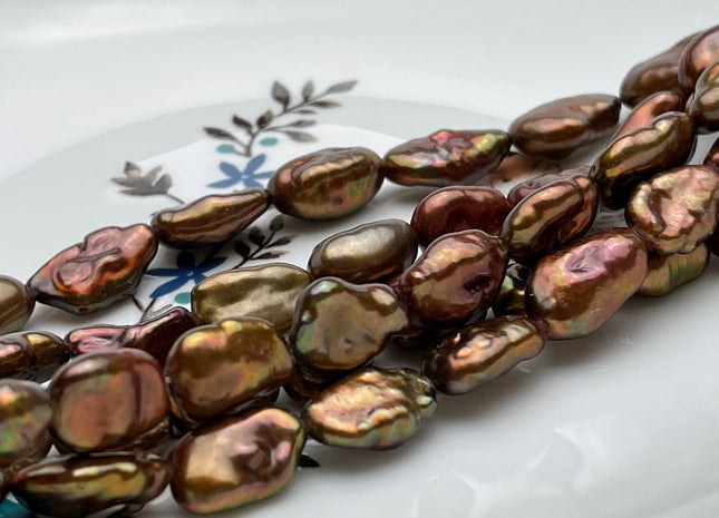 9-10x13-15 mm AAA High Luster Limited Edition Mixed Orange Pink And Brown Keshi Rice Nugget Freshwater Pearl Beads Genuine Pearl #P1783