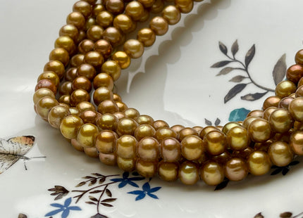 7.5-8 mm AA Golden Copper Color Large Hole Potato Freshwater Pearl Beads Hole Size 2 mm Genuine Large Hole Freshwater Pearls #P1790