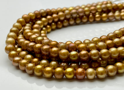 7.5-8 mm AA Golden Copper Color Large Hole Potato Freshwater Pearl Beads Hole Size 2 mm Genuine Large Hole Freshwater Pearls #P1790