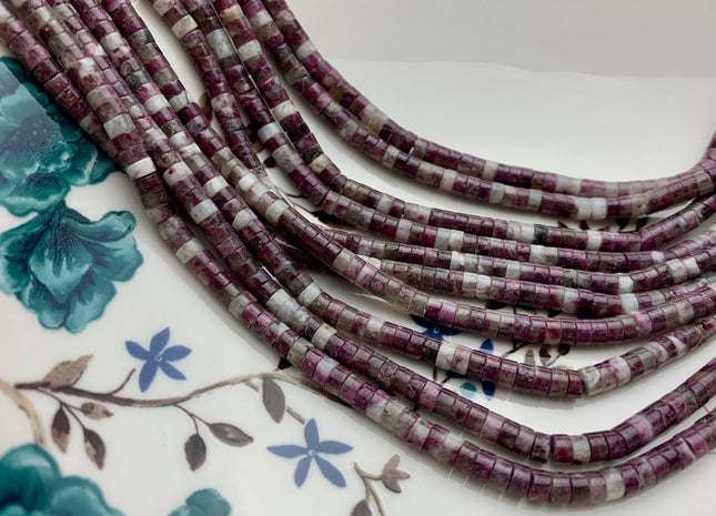 2x4mm Natural Plum Blossom Color Tourmaline Heishi Rondelle Shape Genuine Tourmaline Discs Gemstone Loose Beads 15.5 Inches Strand #3803
