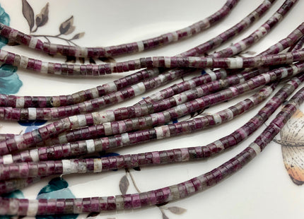 2x4mm Natural Plum Blossom Color Tourmaline Heishi Rondelle Shape Genuine Tourmaline Discs Gemstone Loose Beads 15.5 Inches Strand #3803