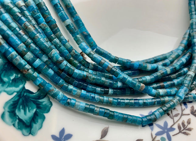 2x4mm Natural Multi Blue Color Apatite Heishi Rondelle Shape Genuine Apatite Discs Gemstone Loose Beads 15.5 Inches Strand #3804