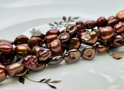 7-8x10 mm AA High Luster Limited Edition Mixed Orange Pink And Brown Keshi Rice Nugget Freshwater Pearl Beads Genuine Pearl #P1780