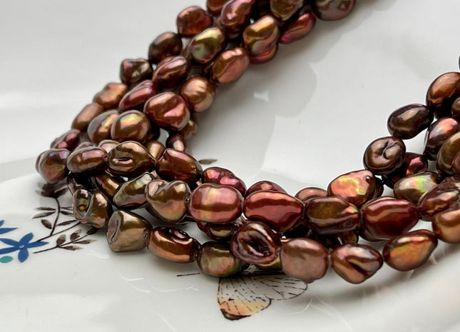 7-8x10 mm AA High Luster Limited Edition Mixed Orange Pink And Brown Keshi Rice Nugget Freshwater Pearl Beads Genuine Pearl #P1780