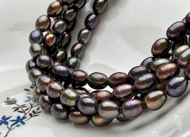 9-10x11-12 mm AA Purple Brown Peacock Color Freshwater Pearls Rice/Oval Shape Pearl Beads Genuine Iridescent Peacock Pearls #P1801