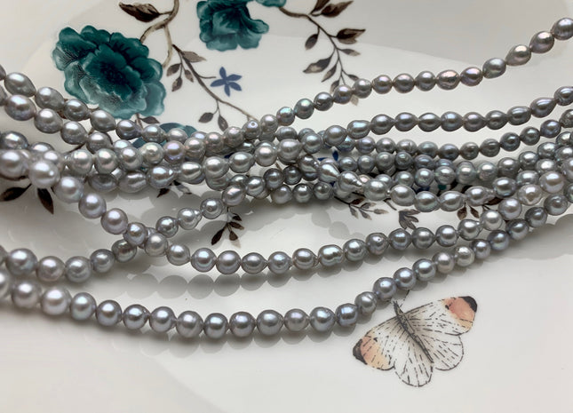5-6 mm AAAA Silver Gray Color High Luster Baby Edison Baroque Freshwater Pearl Beads Genuine Potato Shape Small Edison Pearls #P1821