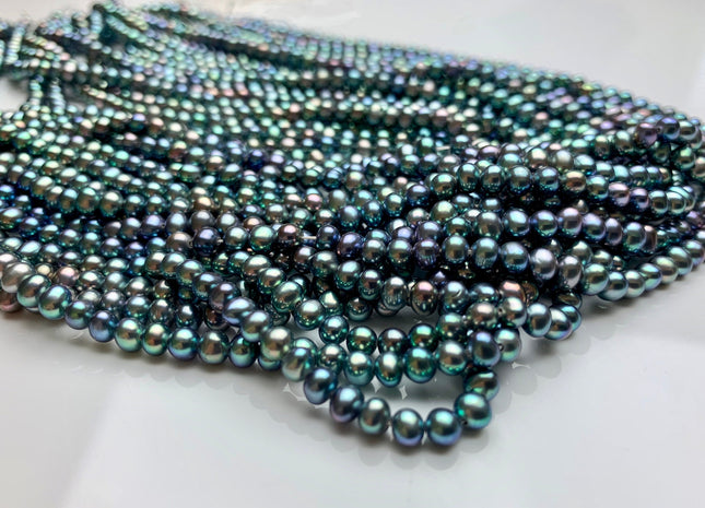 4 mm AAA Rainbow Blue Peacock Color Small Freshwater Potato Pearl Beads Genuine High Luster Peacock Small Potato Pearls 100 Pieces #P1822