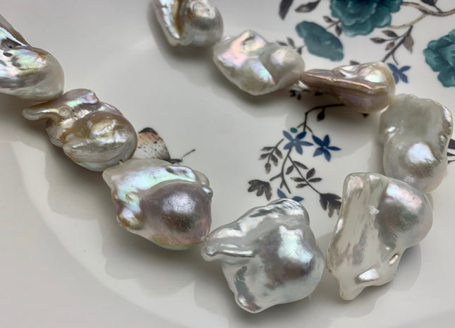 18x26-35 mm AAA Natural White Mauve Pink And Champagne Color Baroque Pearl Bead Genuine Natural Color Jumbo Baroque Flame Ball Pearls #P1804