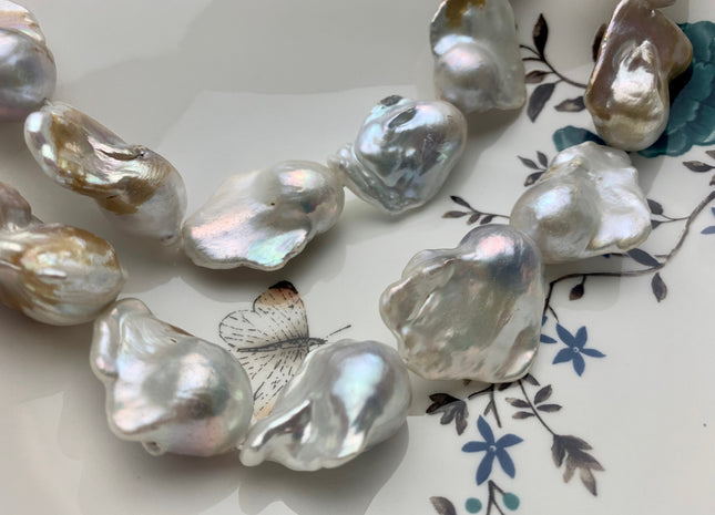 18x26-35 mm AAA Natural White Mauve Pink And Champagne Color Baroque Pearl Bead Genuine Natural Color Jumbo Baroque Flame Ball Pearls #P1804