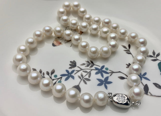 18/20/22/24/26/28 Inches Hand Knotted 9-9.5mm AAAA Freshwater Pearl Necklace W/Silver Clasp Genuine Round Edison Akoya Quality Pearls #P1805