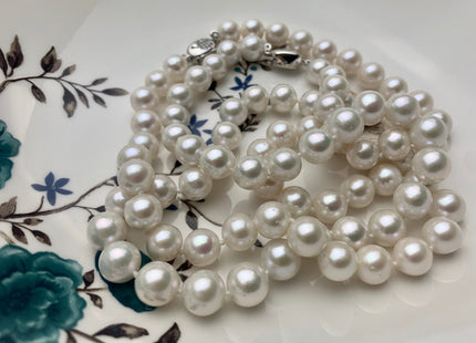 18/20/22/24/26/28 Inches Hand Knotted 9-9.5mm AAAA Freshwater Pearl Necklace Genuine White Round Edison Akoya Quality Pearl #P1805
