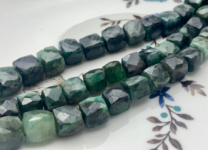 5 Pieces Faceted Cube Dice Shape Green Emerald Beads Genuine Diamond Cut Green Emerald Gemstone Beads #3755