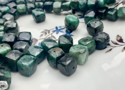 5 Pieces Faceted Cube Dice Shape Green Emerald Beads Genuine Diamond Cut Green Emerald Gemstone Beads #3755