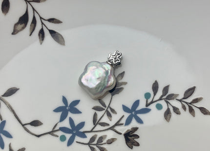 12 mm AAAA Rare Natural White Flower Coin Pearl Pendant W/925 Sterling Silver Flower Design Jewelry #P1825-A