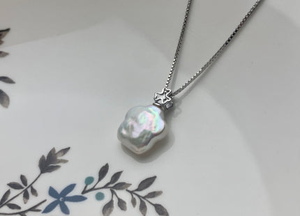 12 mm AAAA Rare Natural White Flower Coin Pearl Pendant W/925 Sterling Silver Flower Design Jewelry #P1825-A