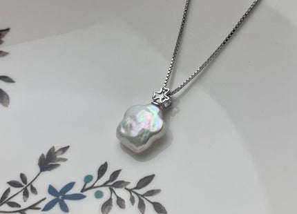 12 mm AAAA Rare Natural White Flower Coin Pearl Pendant W/925 Sterling Silver Flower Design Jewelry #P1825-A
