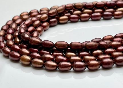 5.5x8 mm AA Brick Brown Color Rice / Oval Shape Freshwater Pearl Beads Genuine Freshwater Rice Pearls #1167