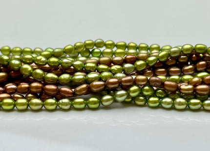 4x6 mm AA Rice/Oval Freshwater Lime Green OR Bronze Color Pearls Genuine Freshwater Pearl Beads Oval Shape #1186